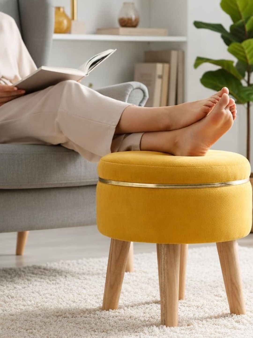 Shadowkart Wood Yellow Round Ottomans-picture-11