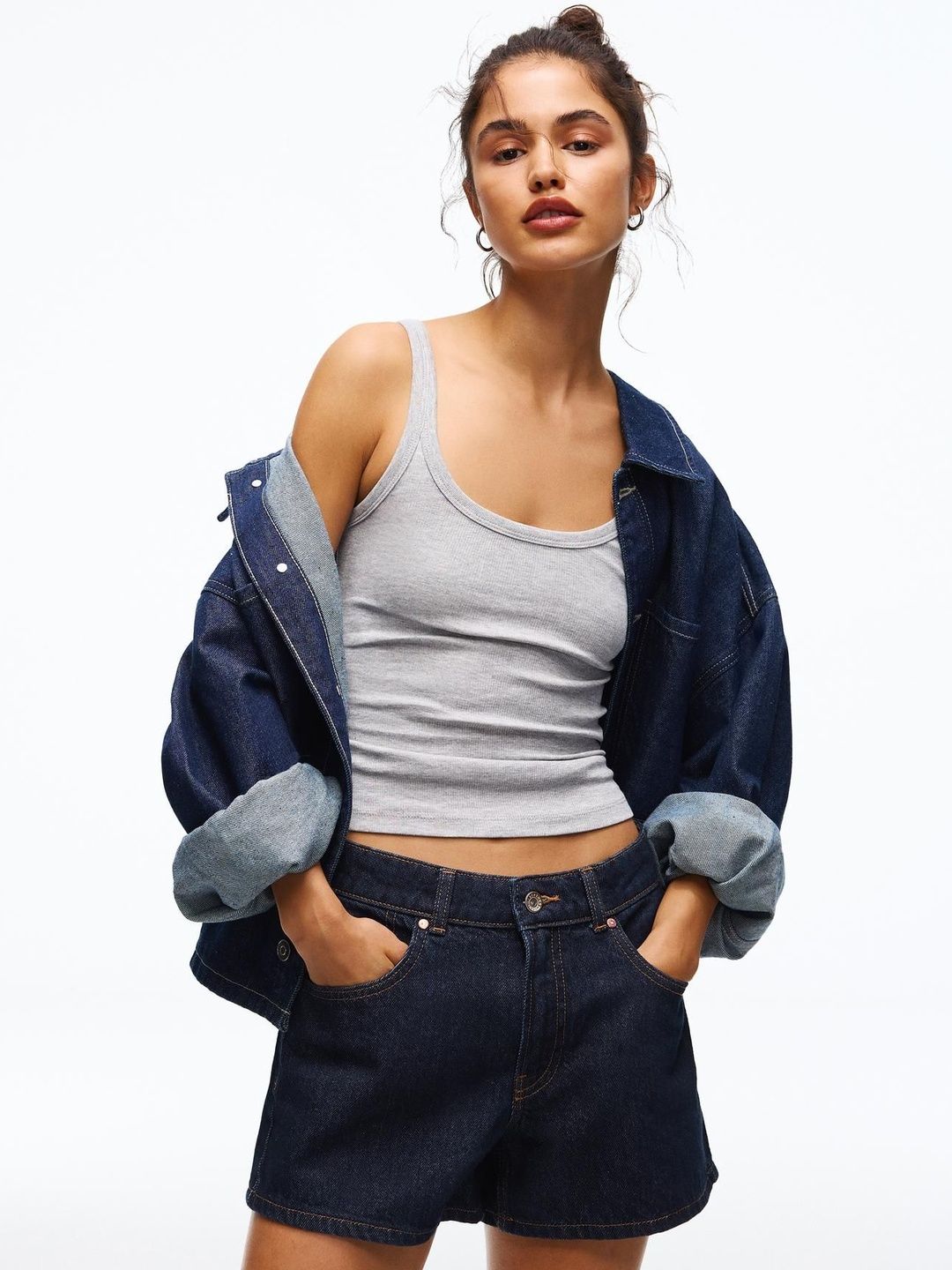Bershka Women 90s Denim Pure Cotton Shorts-picture-51