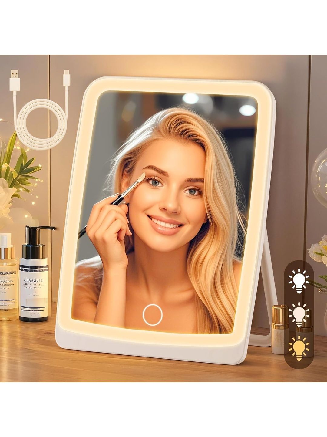 Stelliferous White Makeup Table Top Mirror-image-13
