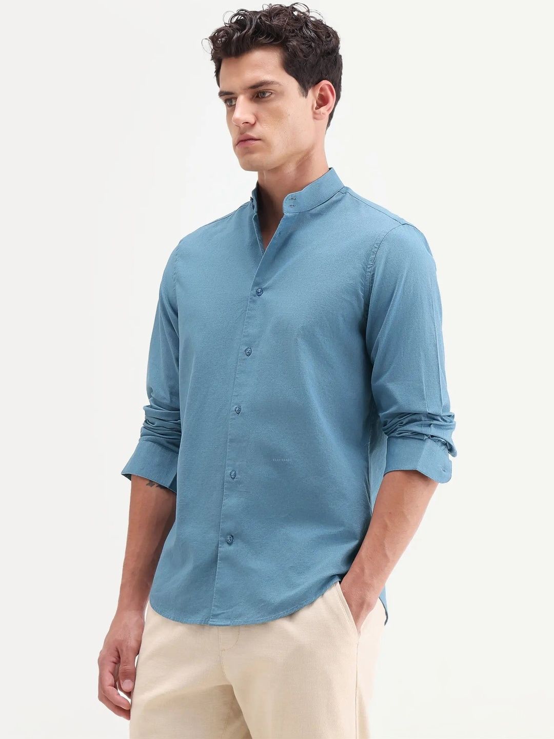 RARE RABBIT Mandarin Collar Cotton Regular Fit Casual Shirt-picture-13