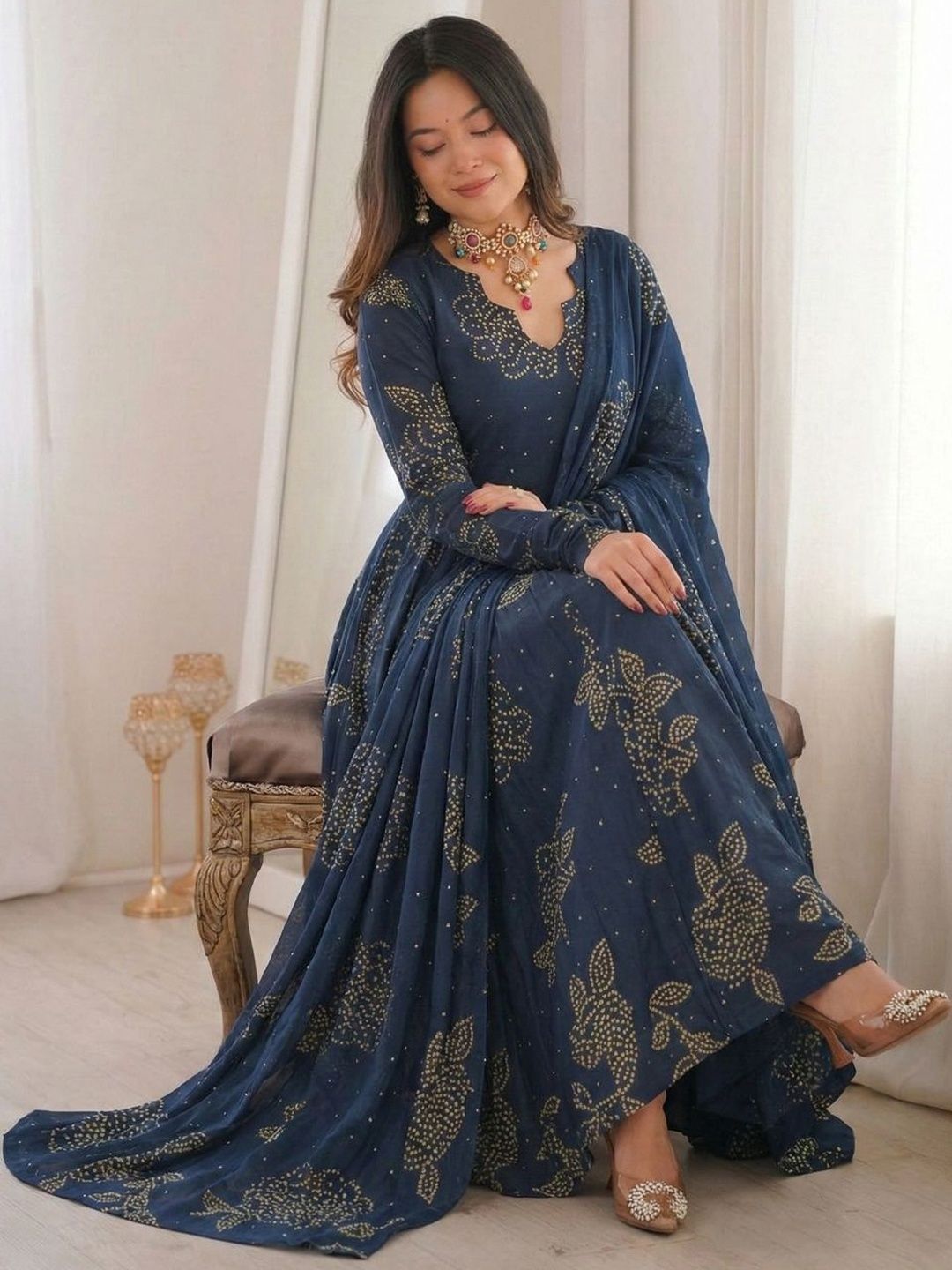 SZN Women Ethnic Motifs Printed Tiered Kurta with Pyjamas & With Dupatta-picture-36