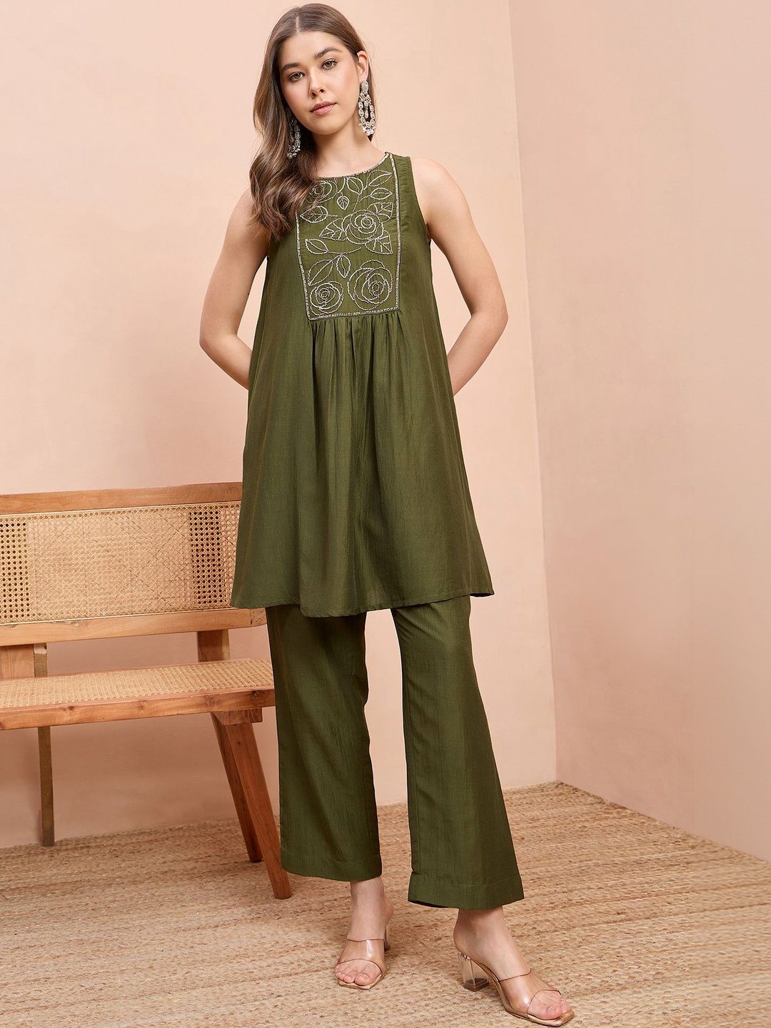 House of Pataudi Embroidered Tunic with Trousers-picture-56