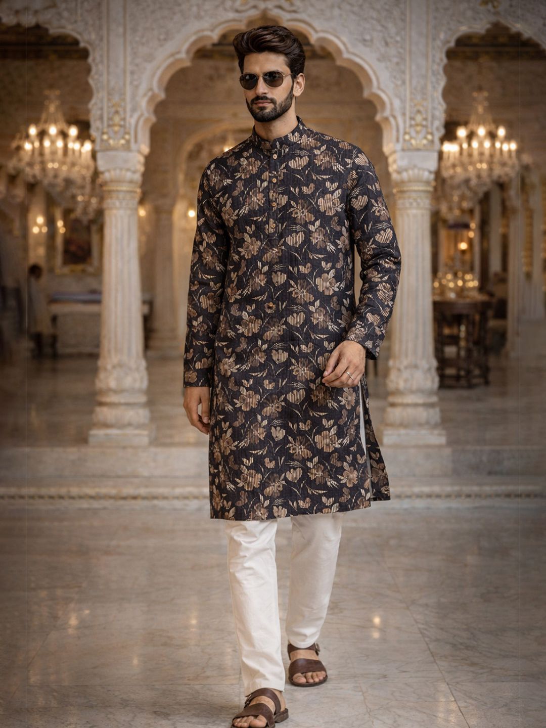 HERE&NOW Men Floral Printed Kurta-picture-38
