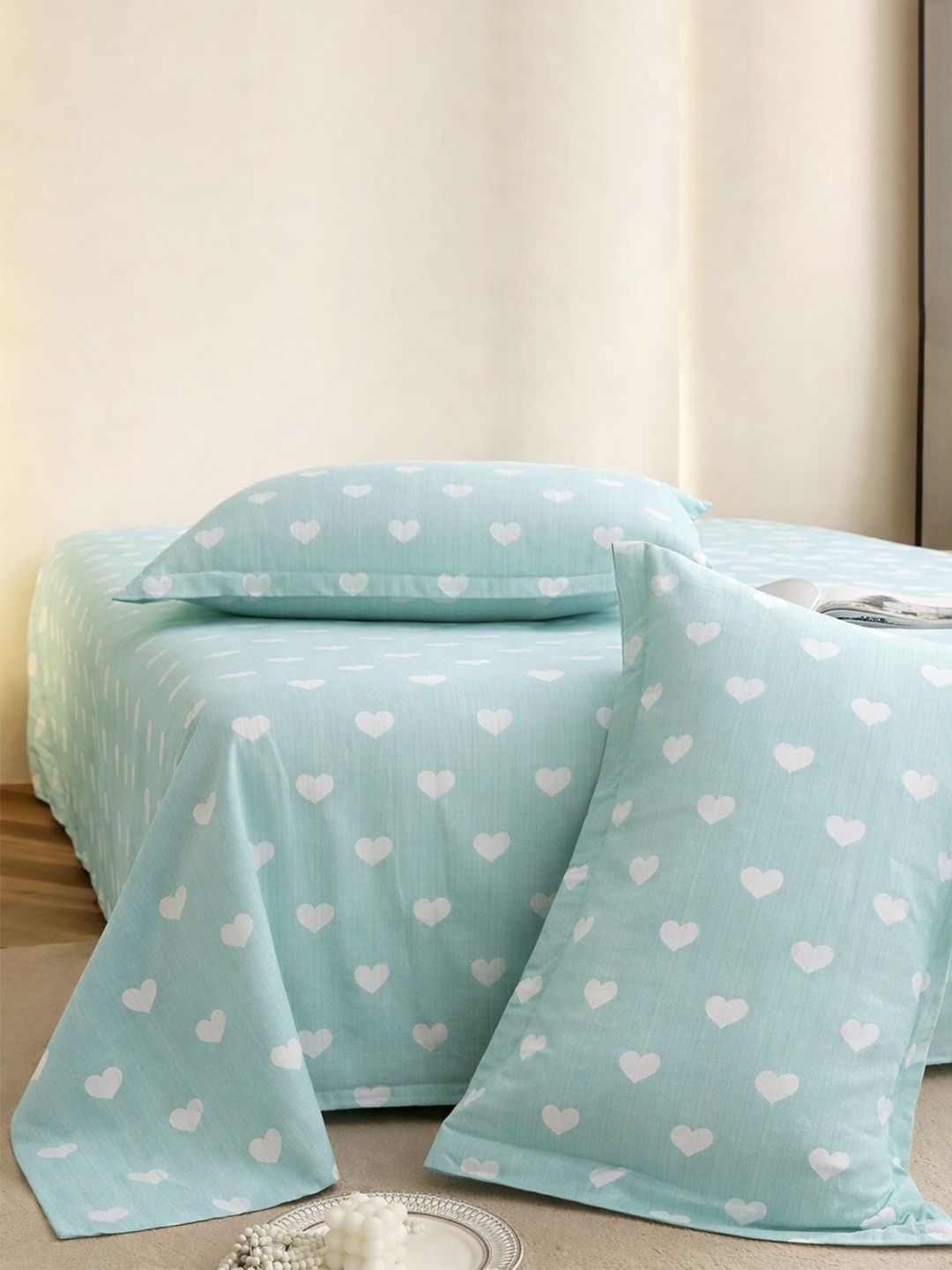 Florida Turquoise Blue Conversational 160 TC Bedsheet with 2 Pillow Covers-image-29