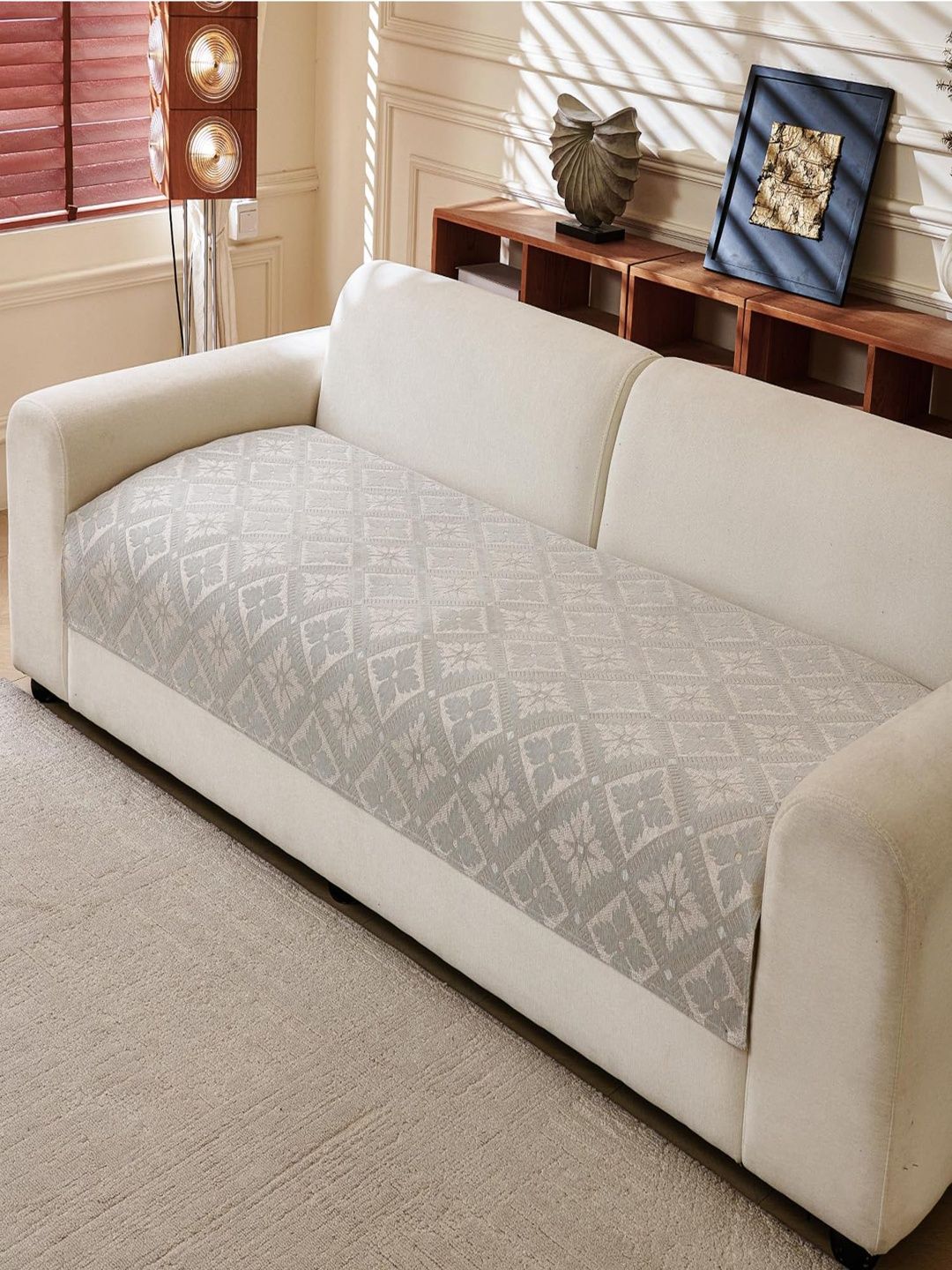 HOUSE OF QUIRK Grey & Grey Printed 1 Piece Sofa Cover Without Arms-image-14