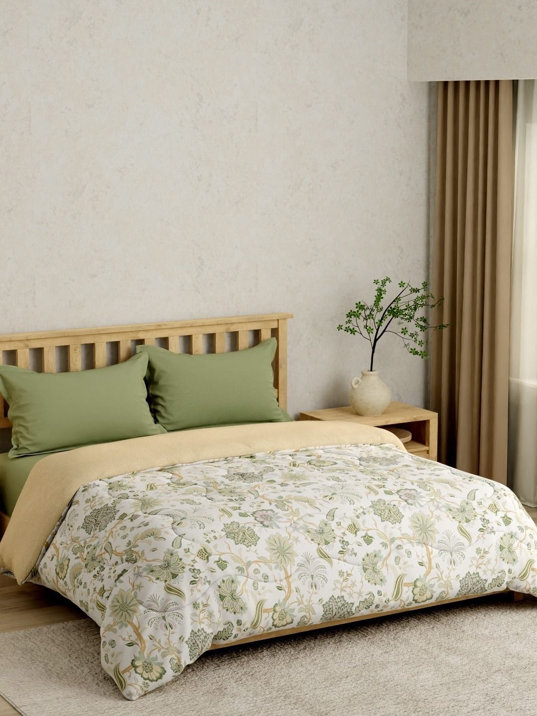 Portico Eclectic 52 TC Pure Cotton Grey & Green Floral King Bed Ac Room Comforter-image-42