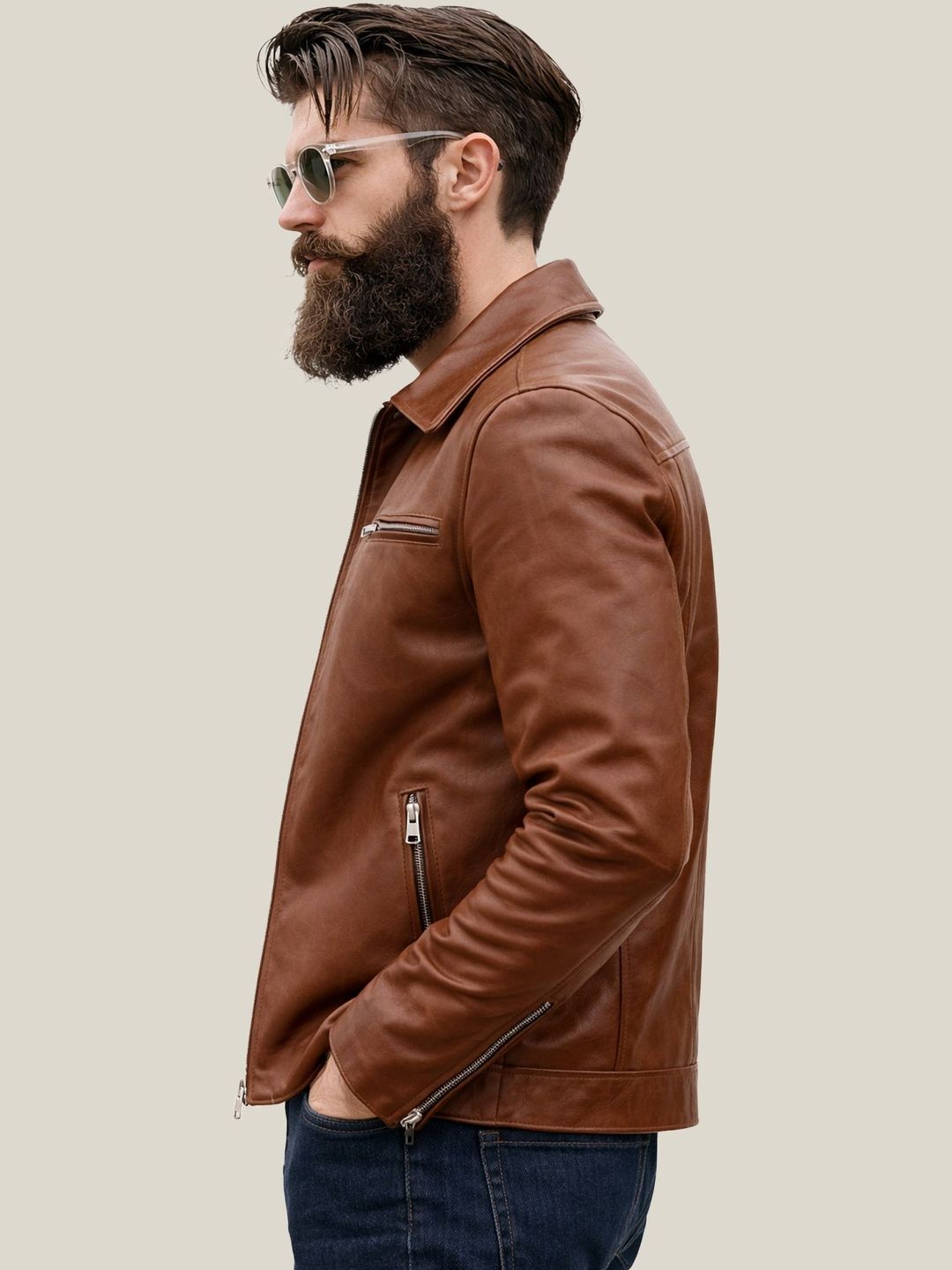Leather Retail Men Lightweight Outdoor Leather Jacket-image-22