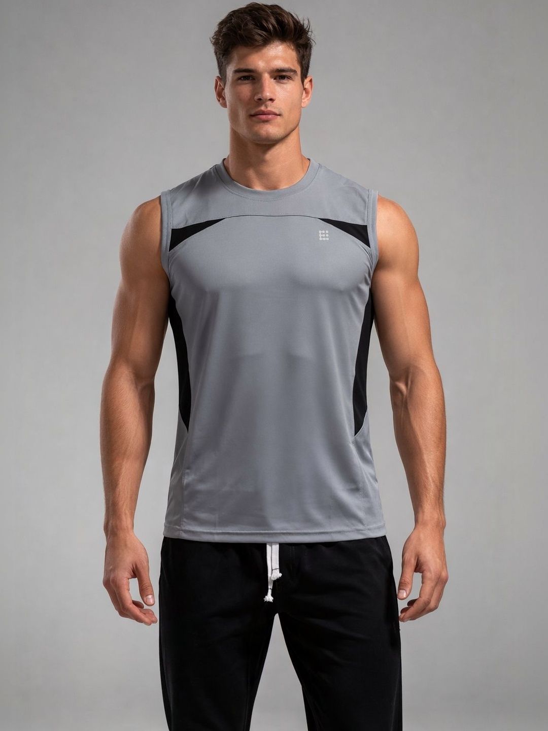 ENRIZZ Men's Self Design Round Neck Sleeveless Lt Grey Colour T Shirt T-shirts-image-23