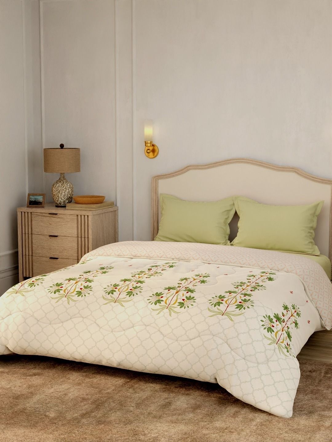 Portico Shalimar 64 TC Pure Cotton Green & Beige Floral King Bed Ac Room Comforter-image-26