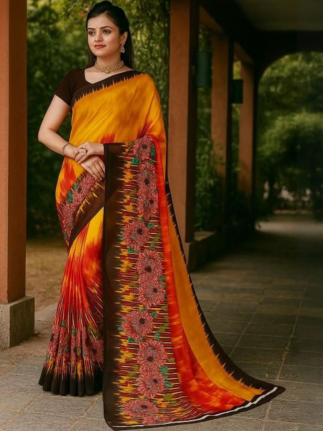 Varutex Floral Poly Georgette Saree-picture-20
