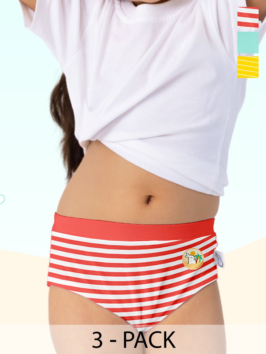 SuperBottoms Girls Pack of 3 Striped Basic Briefs-picture-15