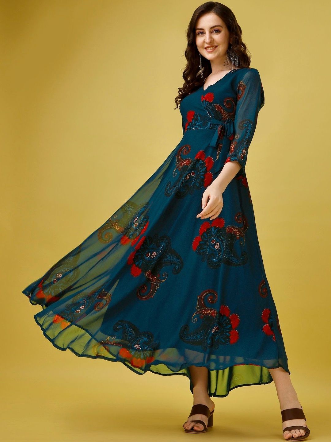all about you Printed V-Neck Fit & Flare Ethnic Dresses-picture-0