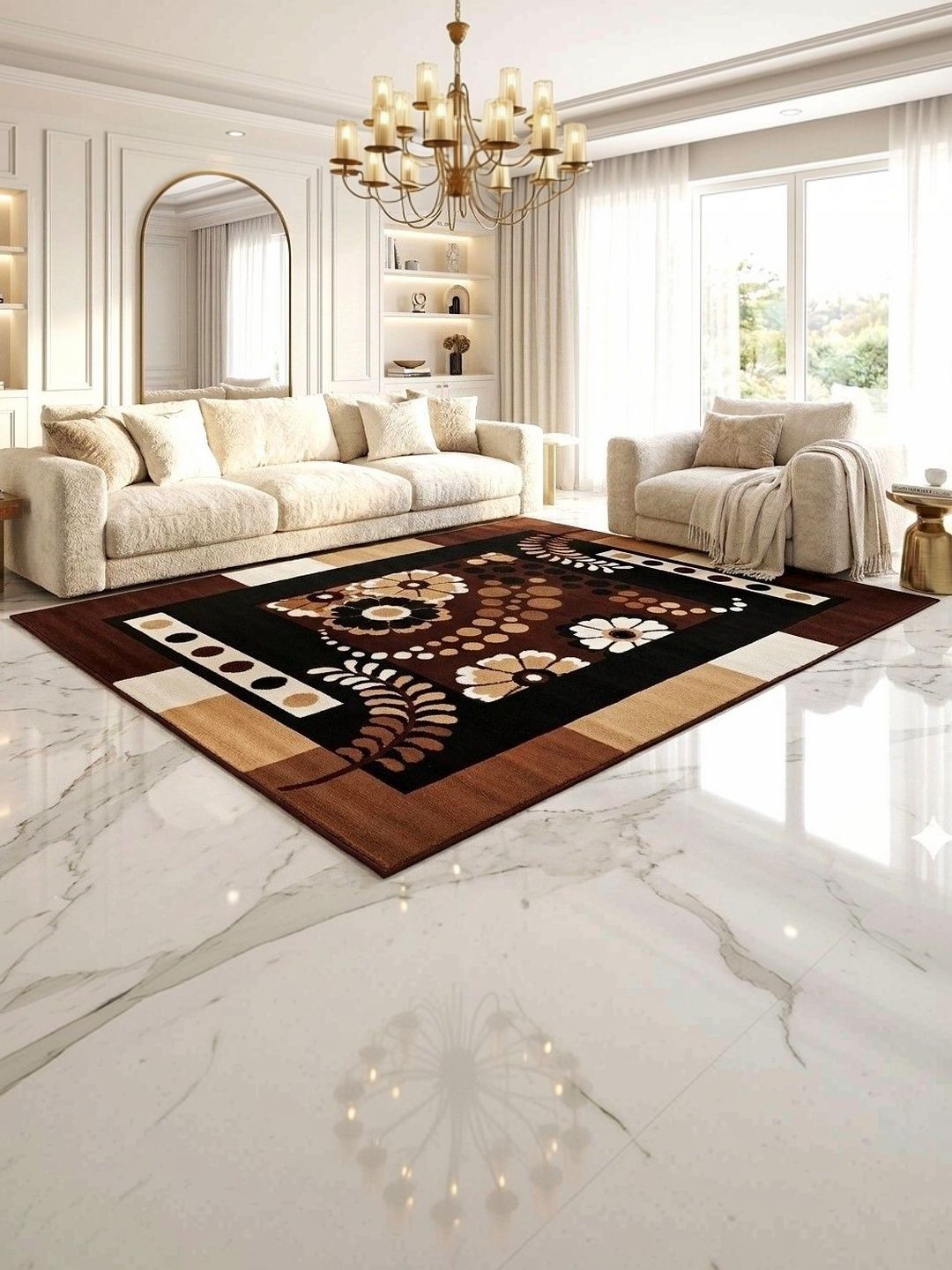 ZAMZAM CARPET Brown Floral Anti-Skid Polypropylene Carpet-picture-38