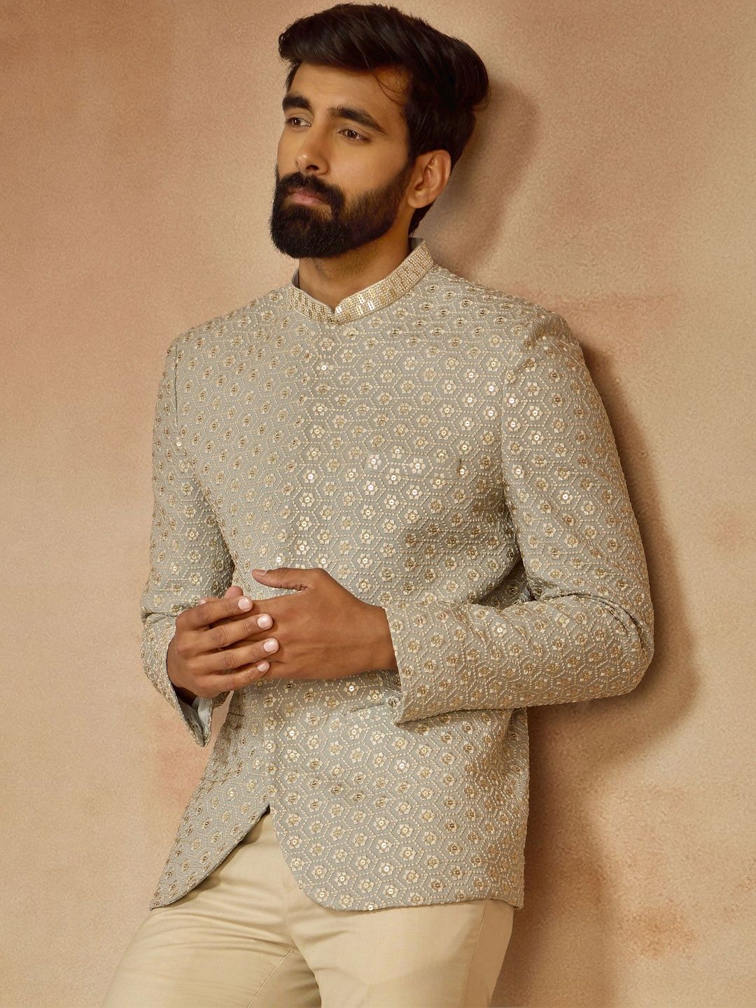 VASTRAMAY Embroidered Slim Fit Mandarin Collar Jodhpuri Blazers-picture-20