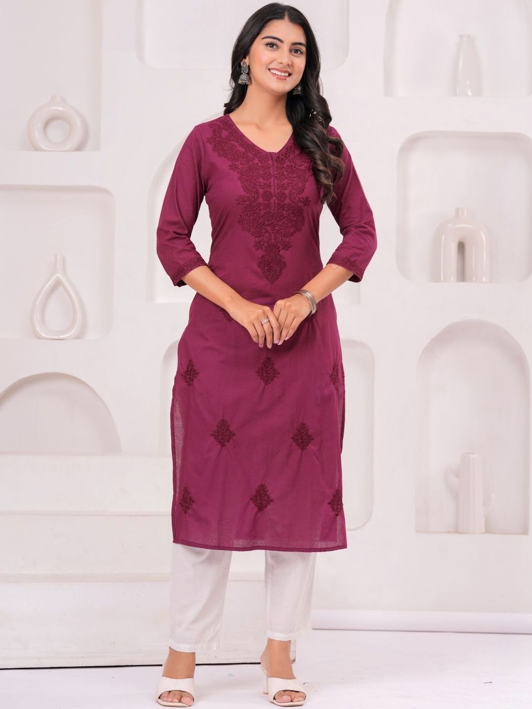 RANI PRINTS Women Embroidered Chikankari Summer Sheers Kurta-image-7