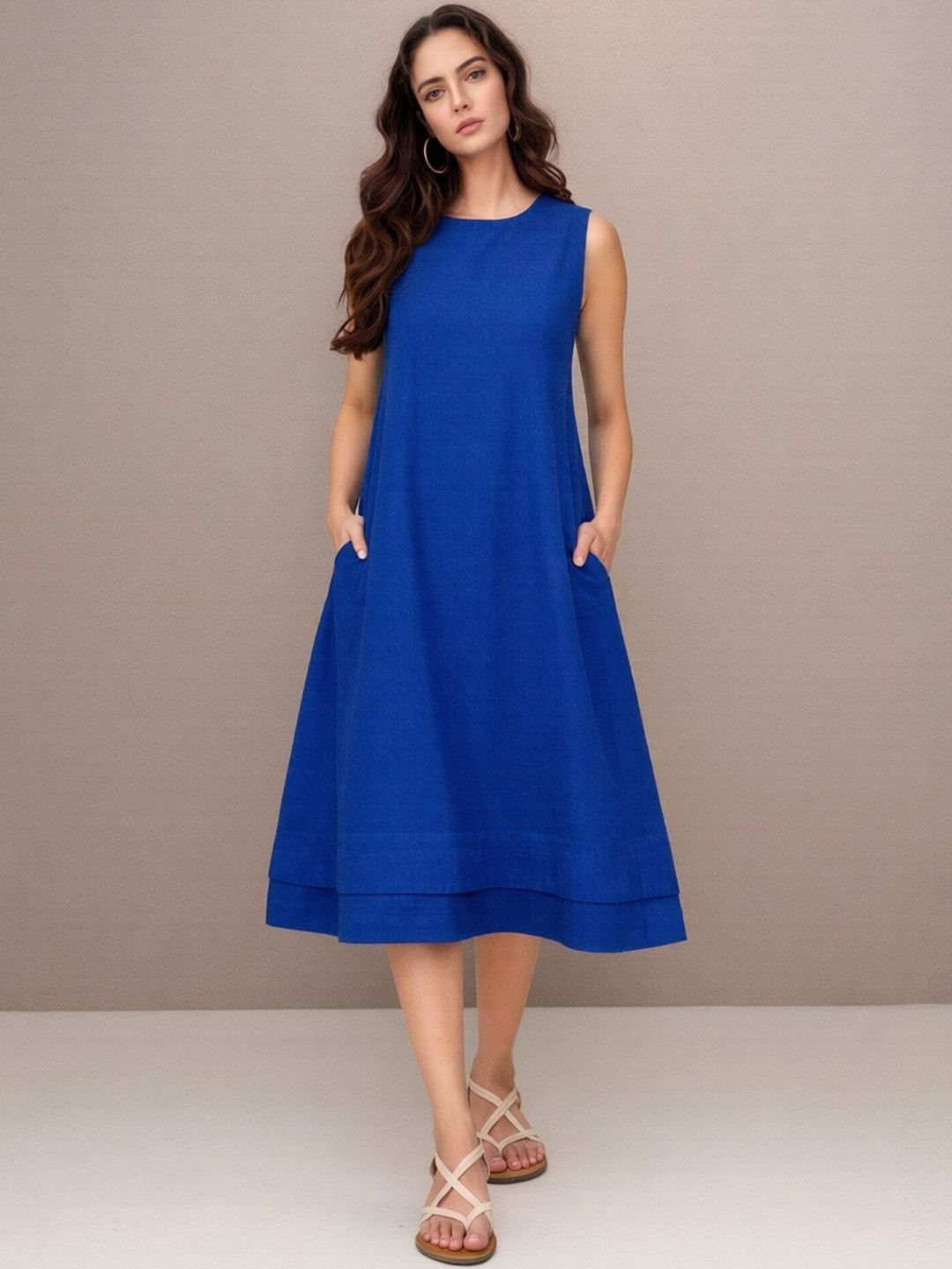 Sangria Round Neck A-Line Midi Dresses-picture-36