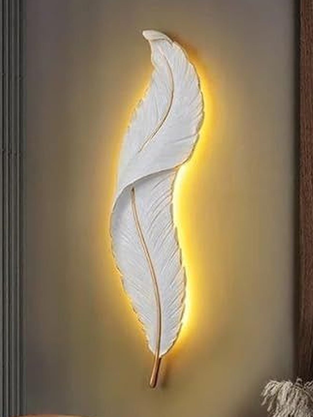 LEGEEN Gold-Toned & White Textured Metal Contemporary Abstract Shaped Shaped Wall Lamp-picture-2