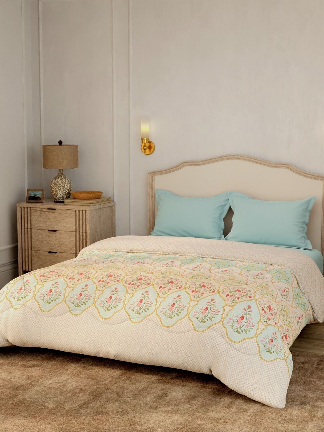 Portico Peach-Coloured & Cream-Coloured Floral AC Room 150 GSM Comforter-image-21