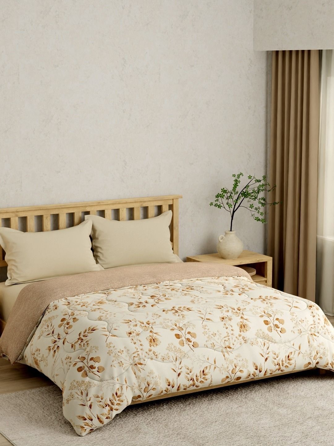 Portico Brown & Cream-Coloured Floral AC Room 150 GSM Comforter-image-33
