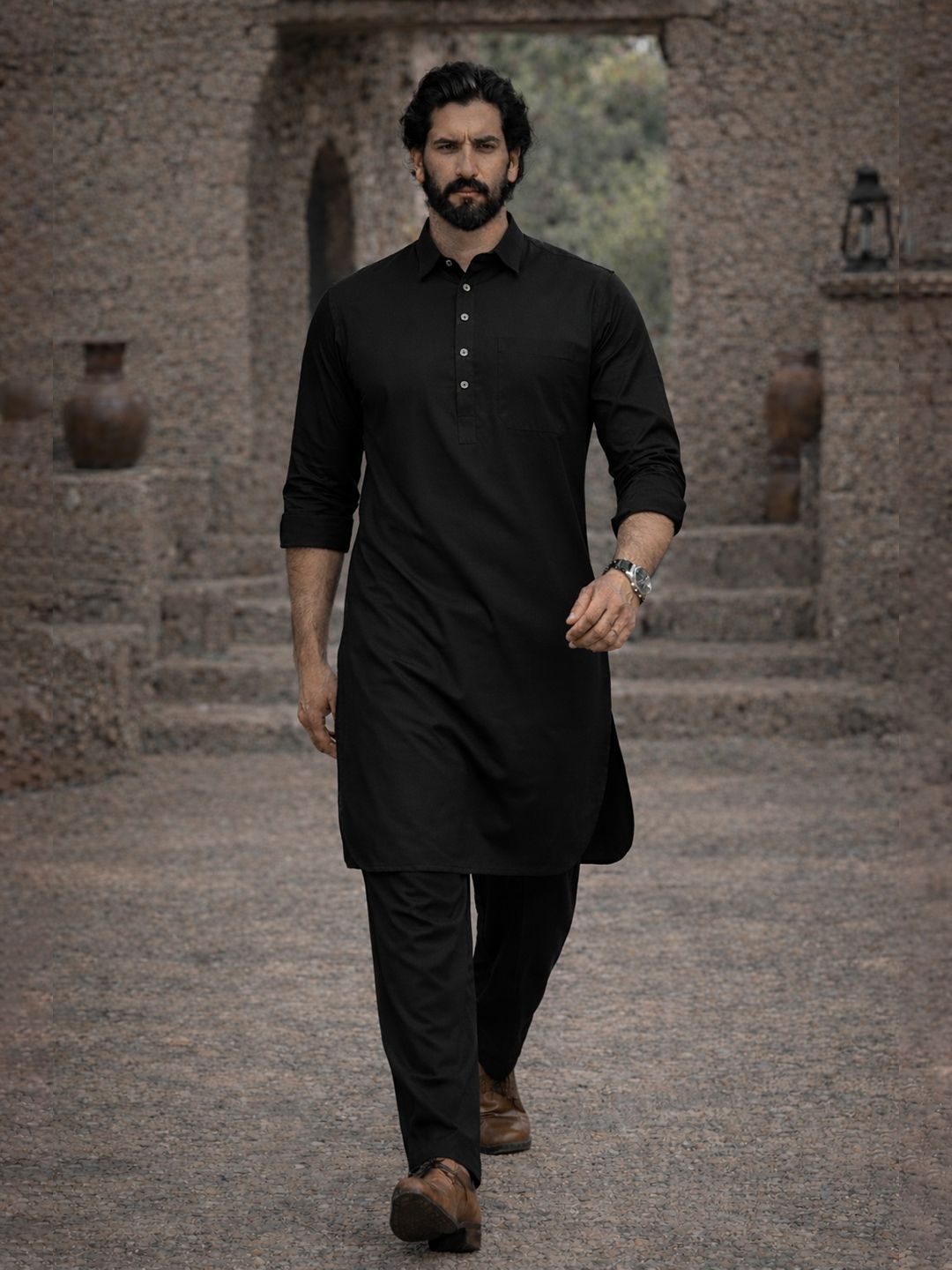 See Designs Men Black Cotton Pathani Kurta With Salwar-picture-21