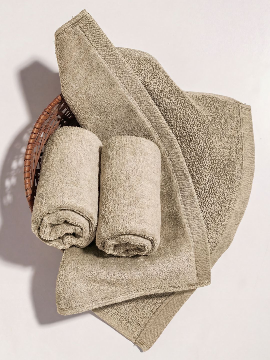 DAMENSCH Pack Of 3 Beige Cotton 450 GSM Face Towels-image-14