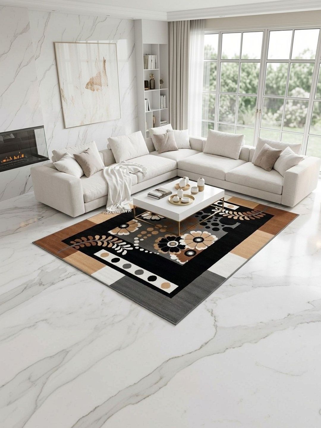 ZAMZAM CARPET Grey Floral Anti-Skid Polypropylene Carpet-image-40