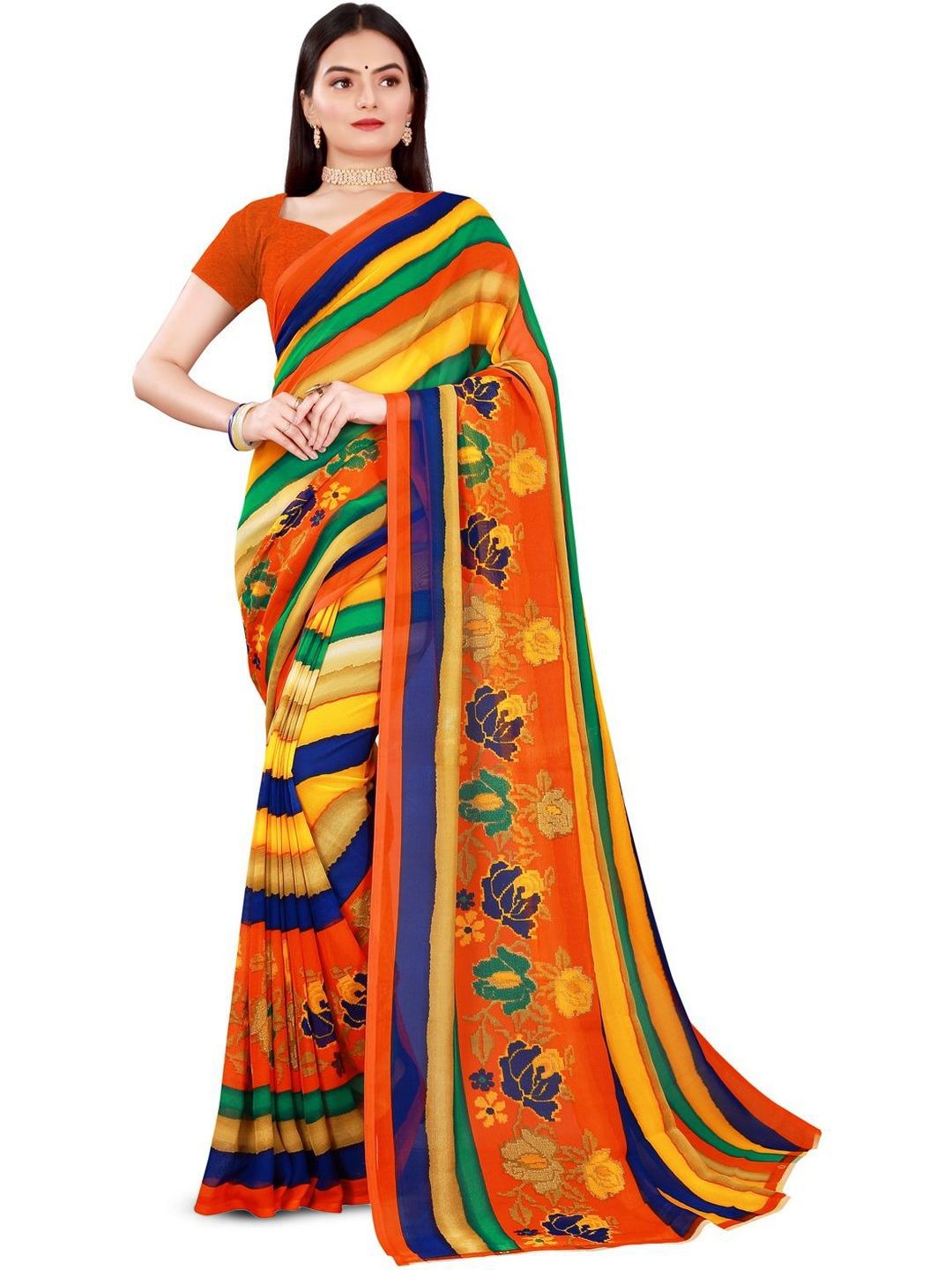 Varutex Striped Poly Georgette Saree-picture-33