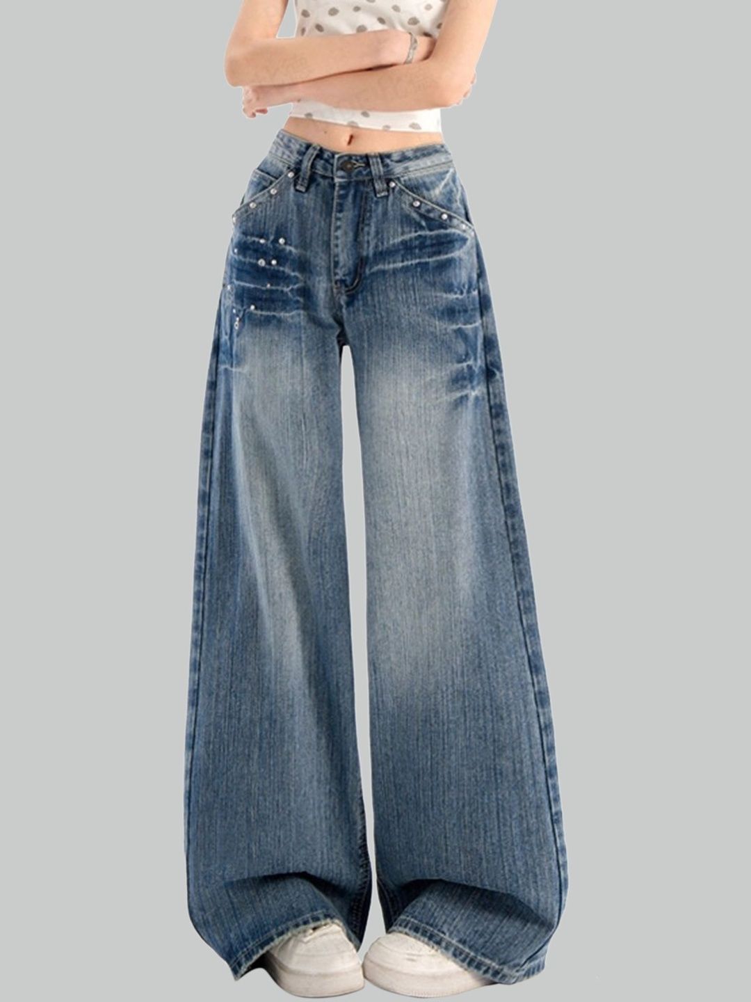 LULU & SKY Women Wide Leg High-Rise Light Fade Jeans-picture-38