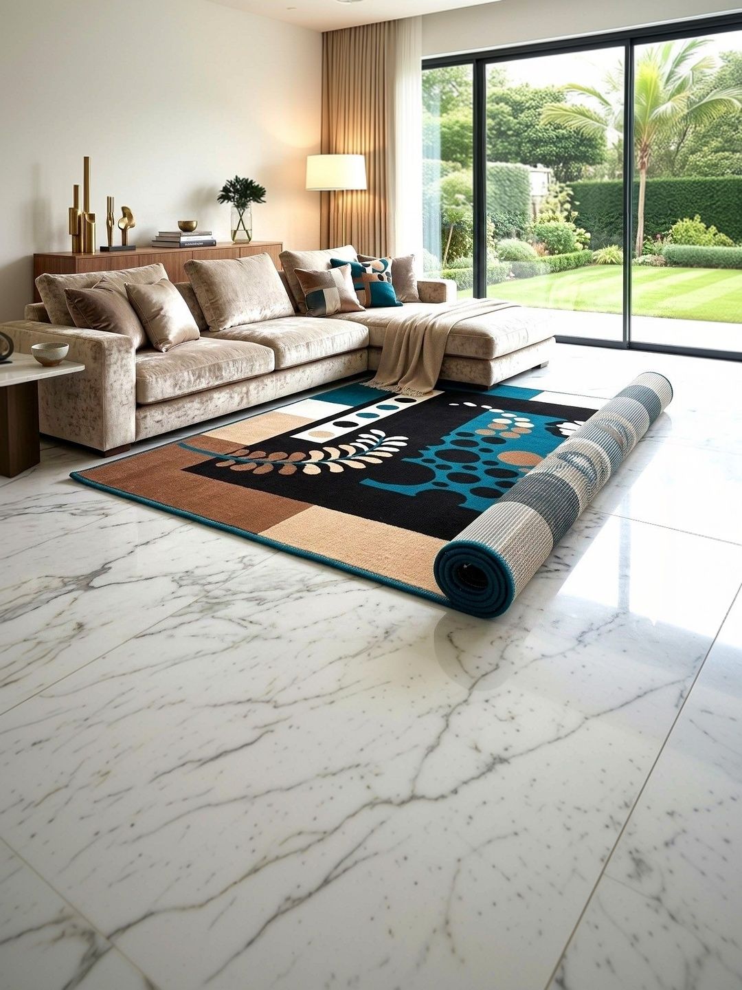 ZAMZAM CARPET Blue Abstract Anti-Skid Polypropylene Carpet-image-33