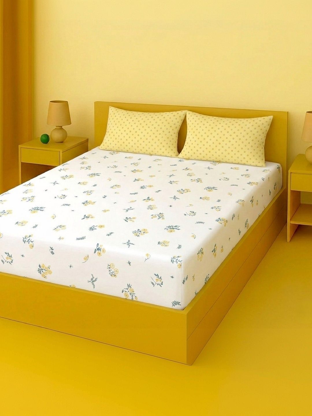 NeLeo White Floral 300 TC King Bedsheet with 2 Pillow Covers-image-45