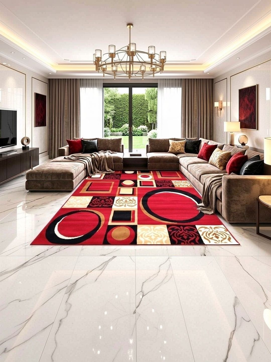 KAYNAT CARPET Red Geometric Anti-Skid Polypropylene Carpet-picture-19