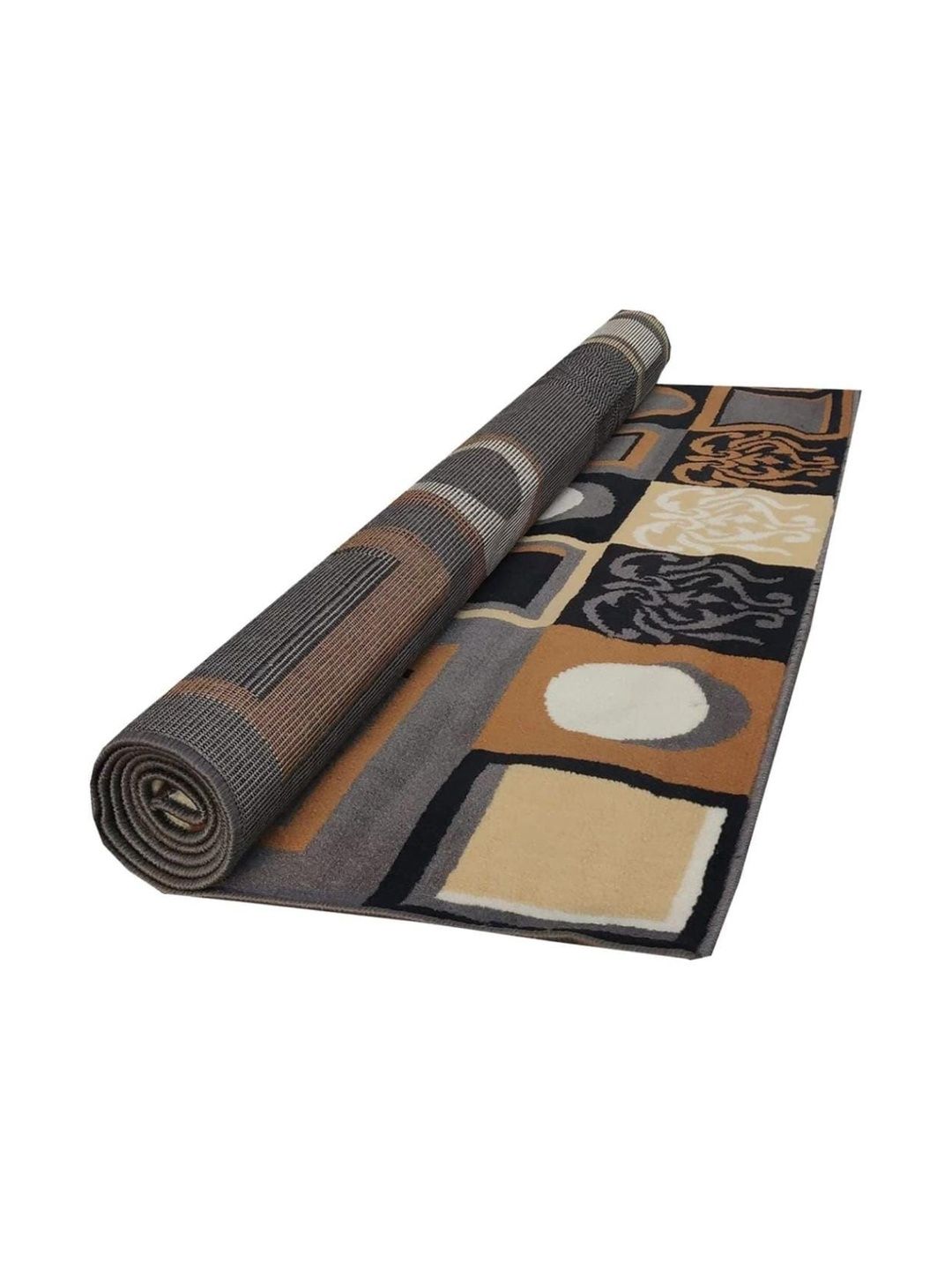 KAYNAT CARPET Grey Geometric Anti-Skid Polypropylene Carpet-image-38