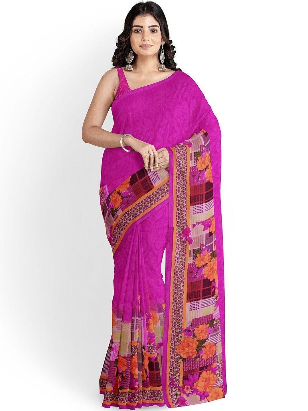 YUGAVEERAA Floral Poly Georgette Saree-picture-2