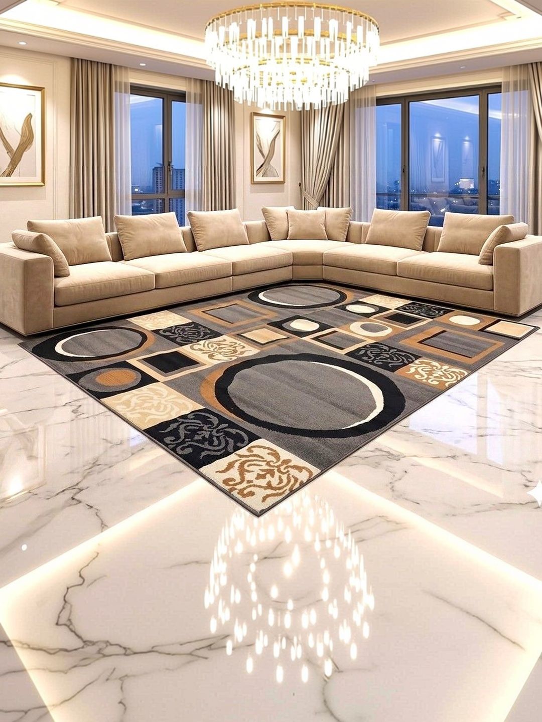 KAYNAT CARPET Grey Geometric Anti-Skid Polypropylene Carpet-image-39