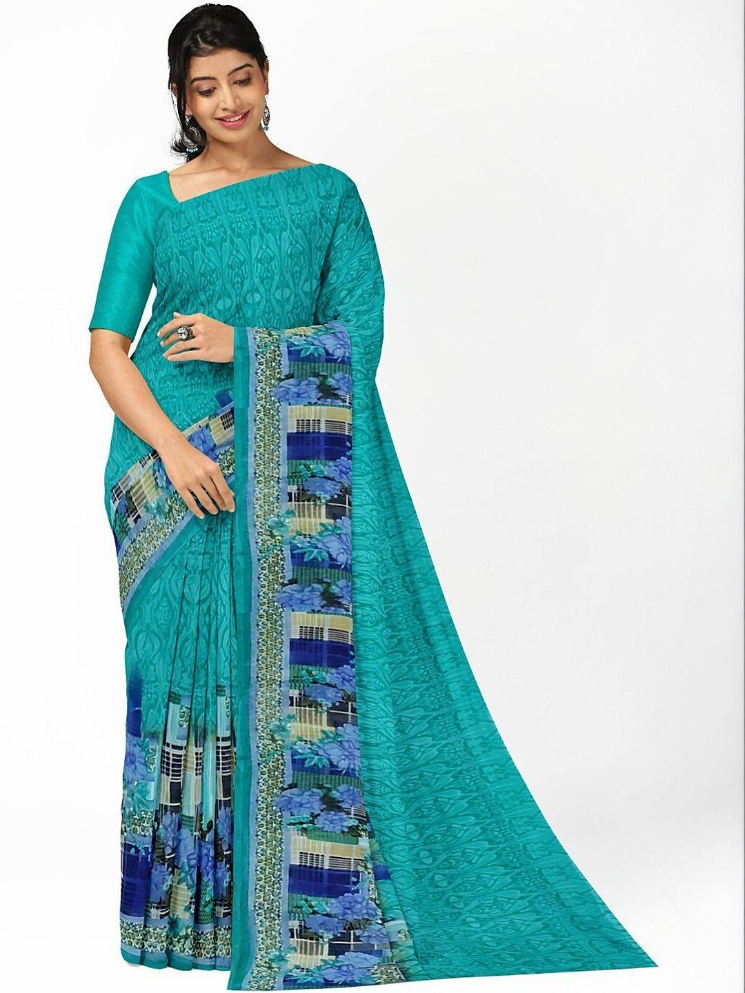 YUGAVEERAA Floral Poly Georgette Saree-picture-47