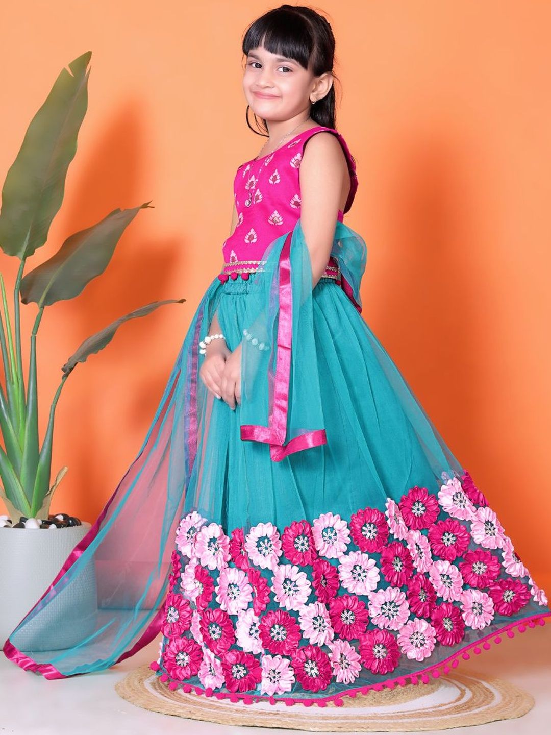 KALINI Girls Embellished Patchwork Ready to Wear Lehenga & Blouse With Dupatta-image-34