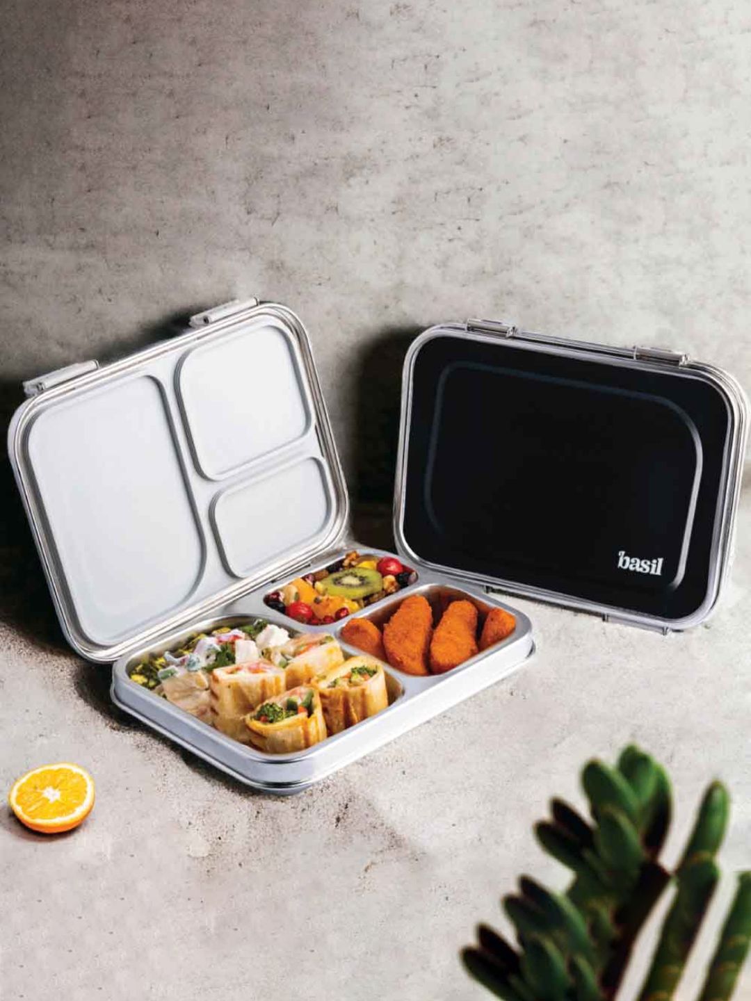 BASIL Bento Black Stainless Steel Lunch Box 3 Compartment Leak-Proof - 900 ml-image-29