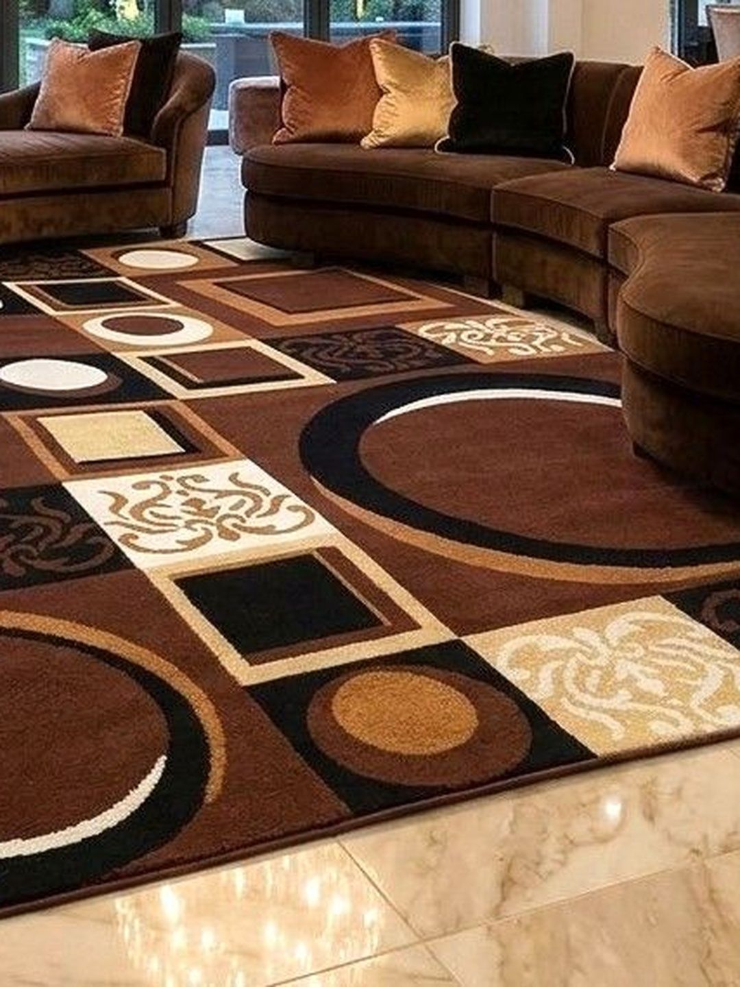 KAYNAT CARPET Brown Geometric Anti-Skid Polypropylene Carpet-picture-48