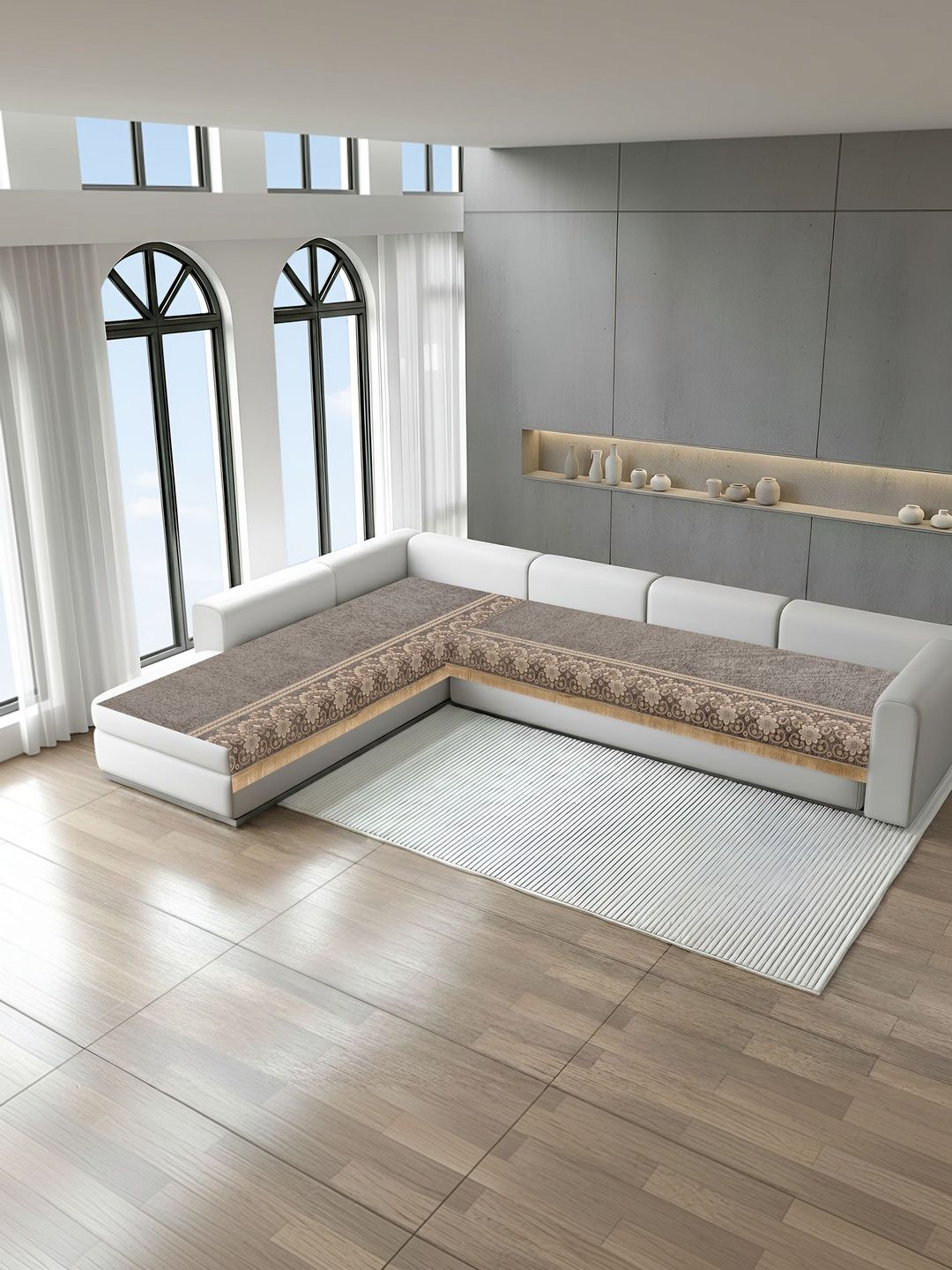 MULTITEX Silver-Toned & Grey Printed 2 Piece Sofa Cover Without Arms-image-31