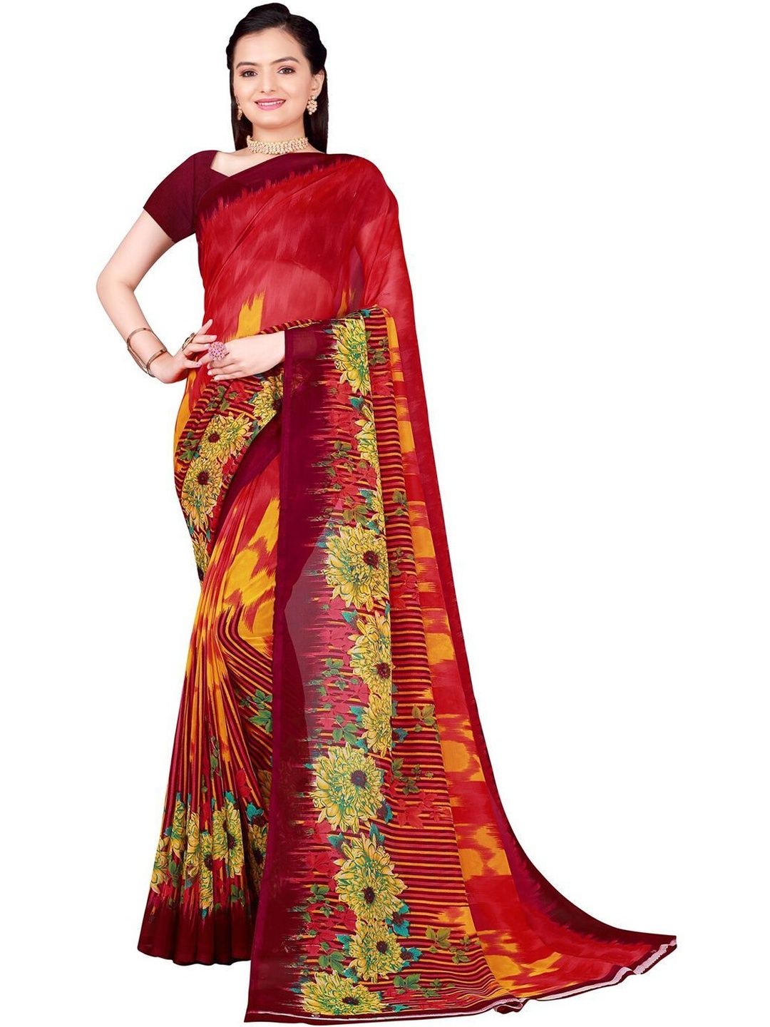 YUGAVEERAA Floral Poly Georgette Saree-picture-43