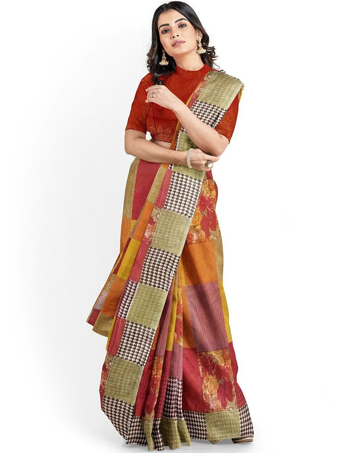 YUGAVEERAA Floral Poly Georgette Saree-picture-21
