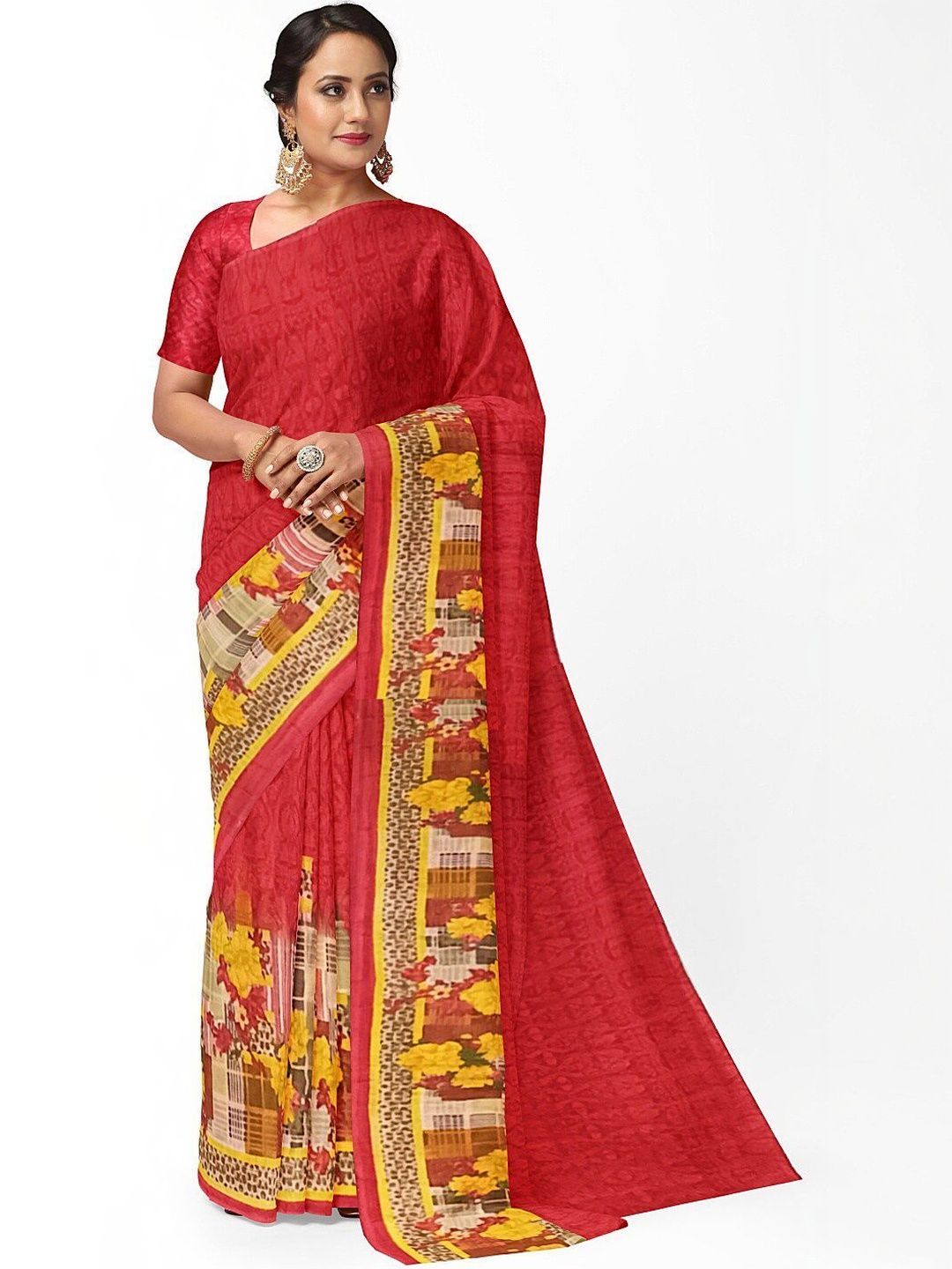 YUGAVEERAA Floral Poly Georgette Saree-picture-45