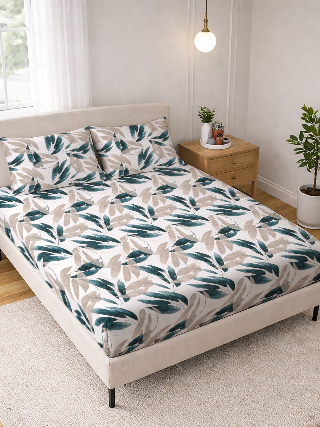 FABINALIV White Floral 300 TC Bedsheet with 2 Pillow Covers-image-37