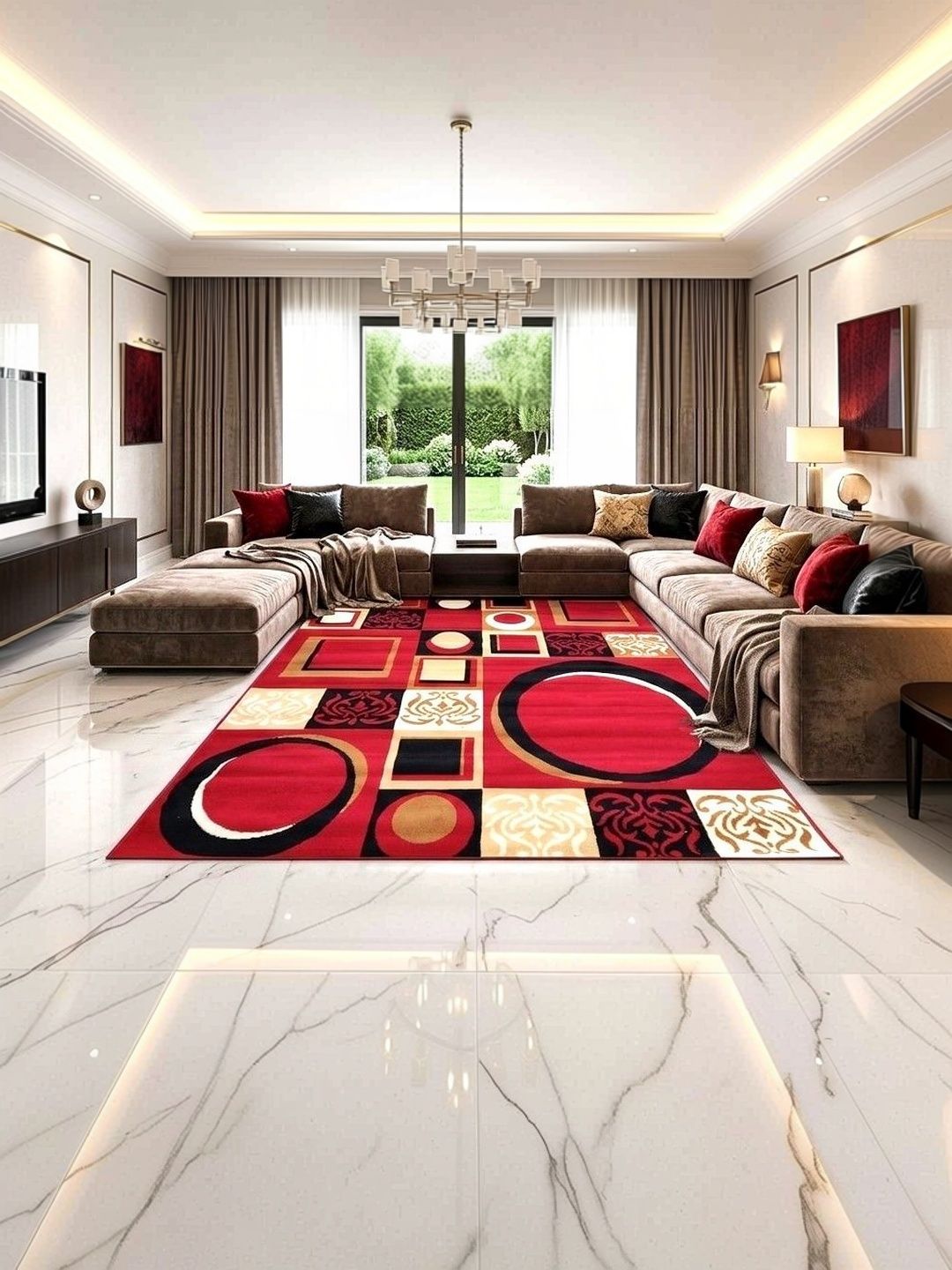 KAYNAT CARPET Red Abstract Anti-Skid Polypropylene Carpet-picture-18