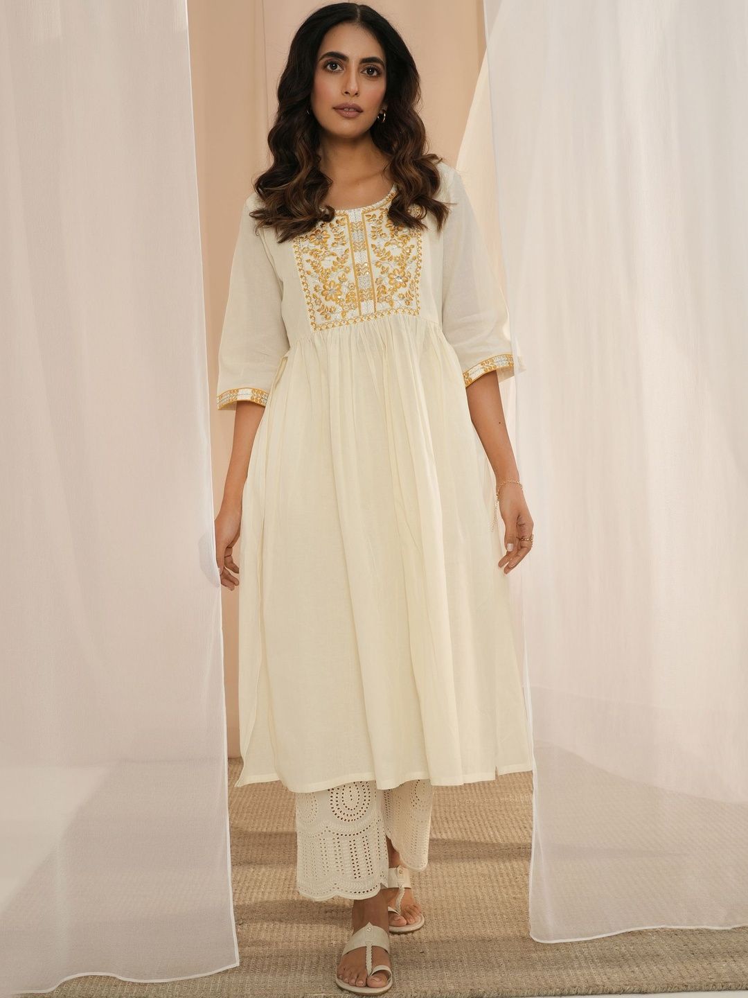 Gerua By Libas Women Floral Yoke Design Thread Work Floral Anarkali Kurta