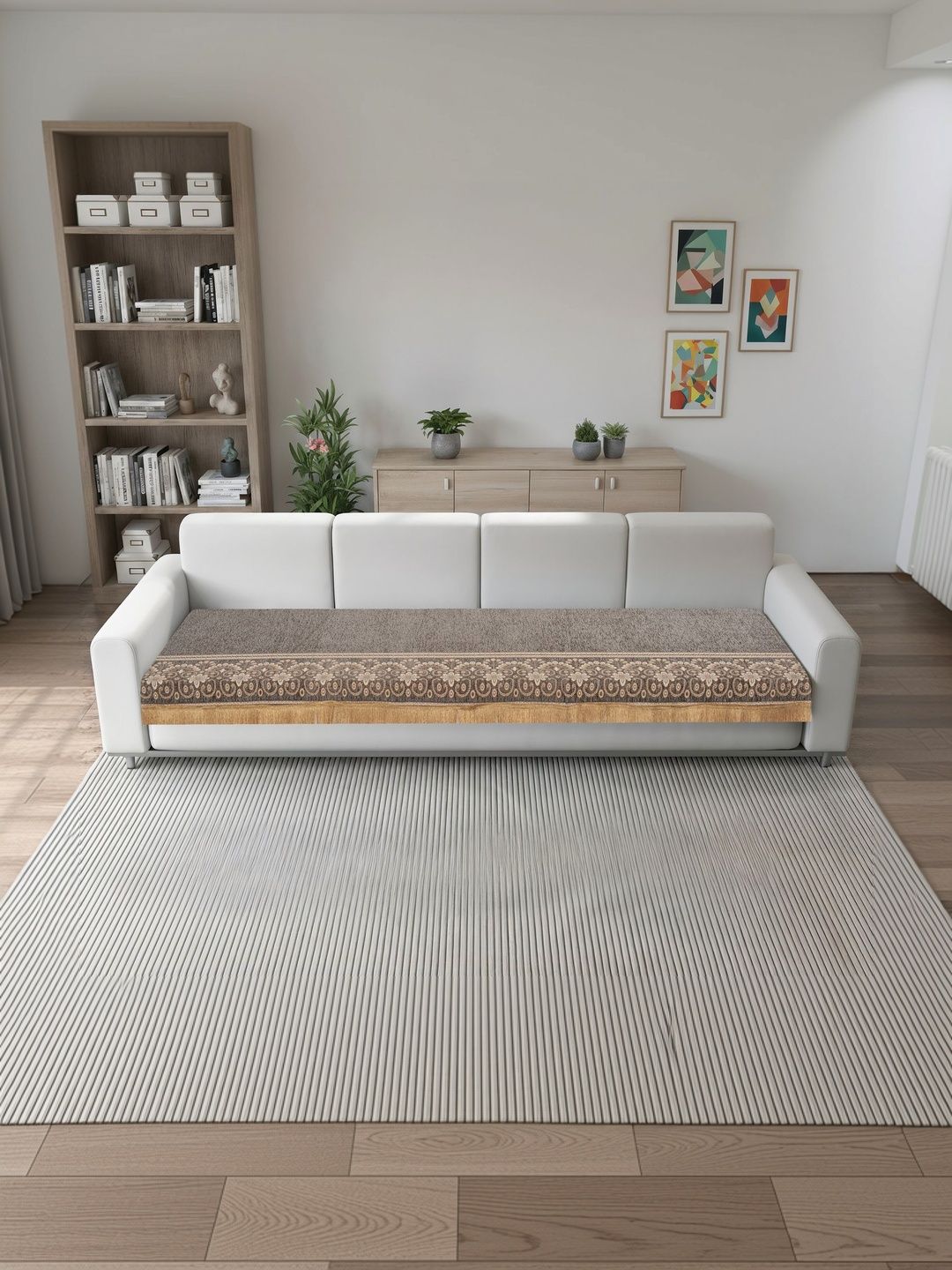 MULTITEX Silver-Toned & Grey Printed 1 Piece Sofa Cover Without Arms-image-41