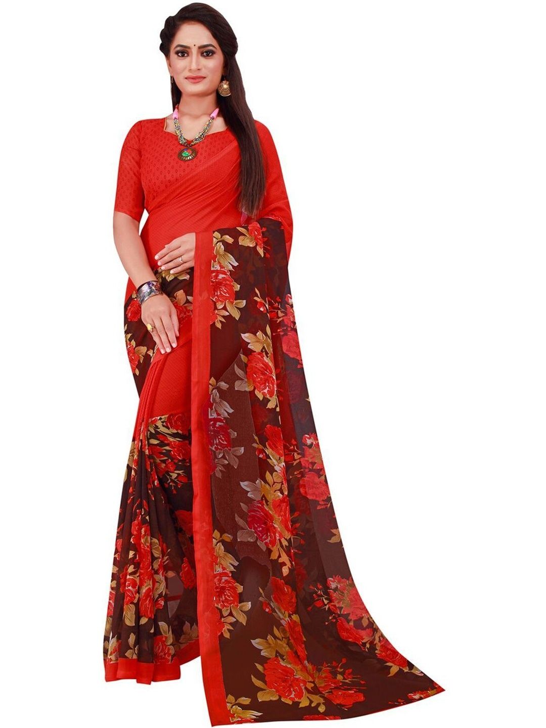 YUGAVEERAA Floral Poly Georgette Saree-picture-38