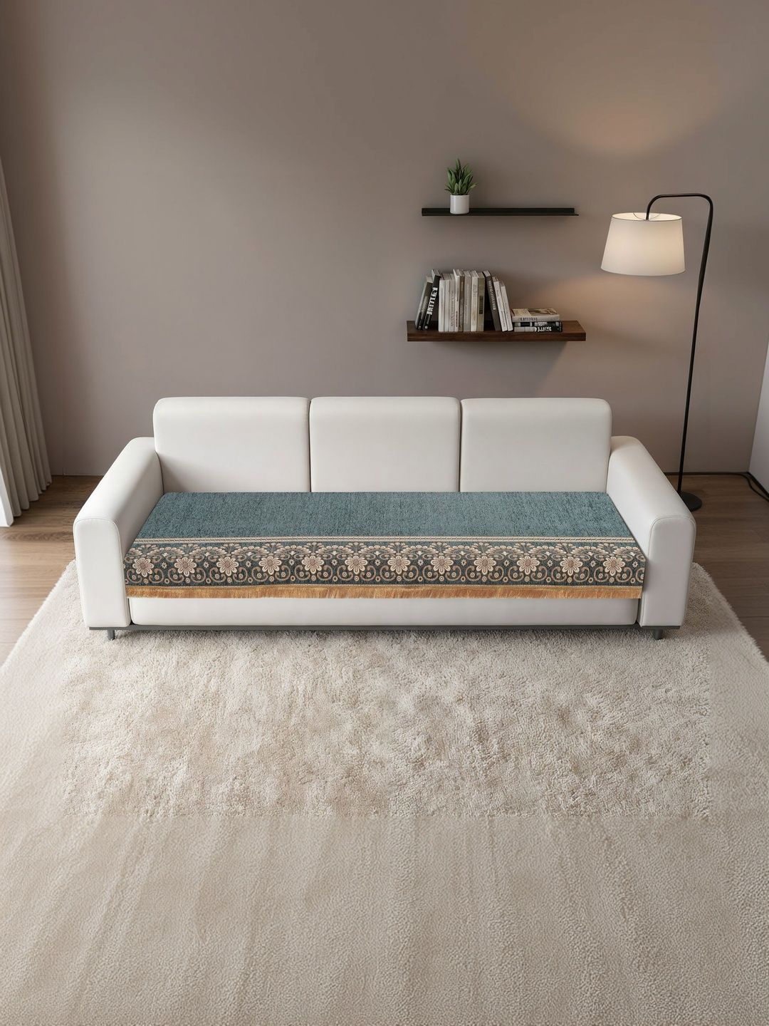 MULTITEX Sea Green & Teal Embroidered 1 Piece Sofa Cover Without Arms-picture-24