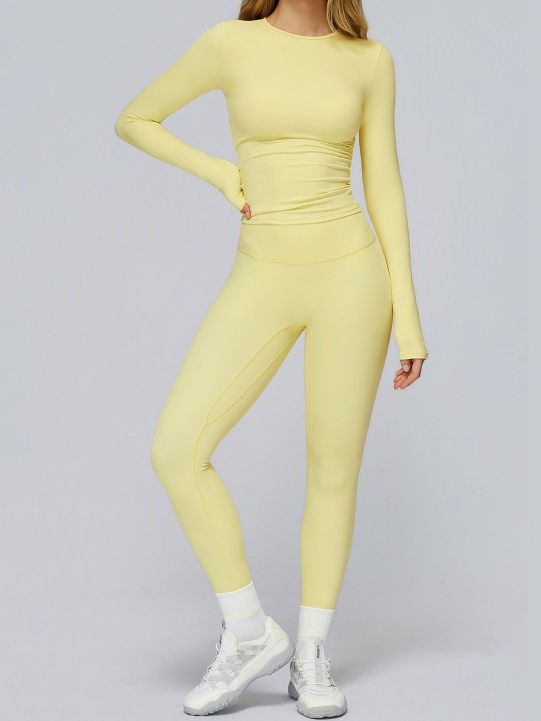 StyleCast Flex Yellow Round Neck Long Sleeves Nylon Solid Top Trackpant-picture-25