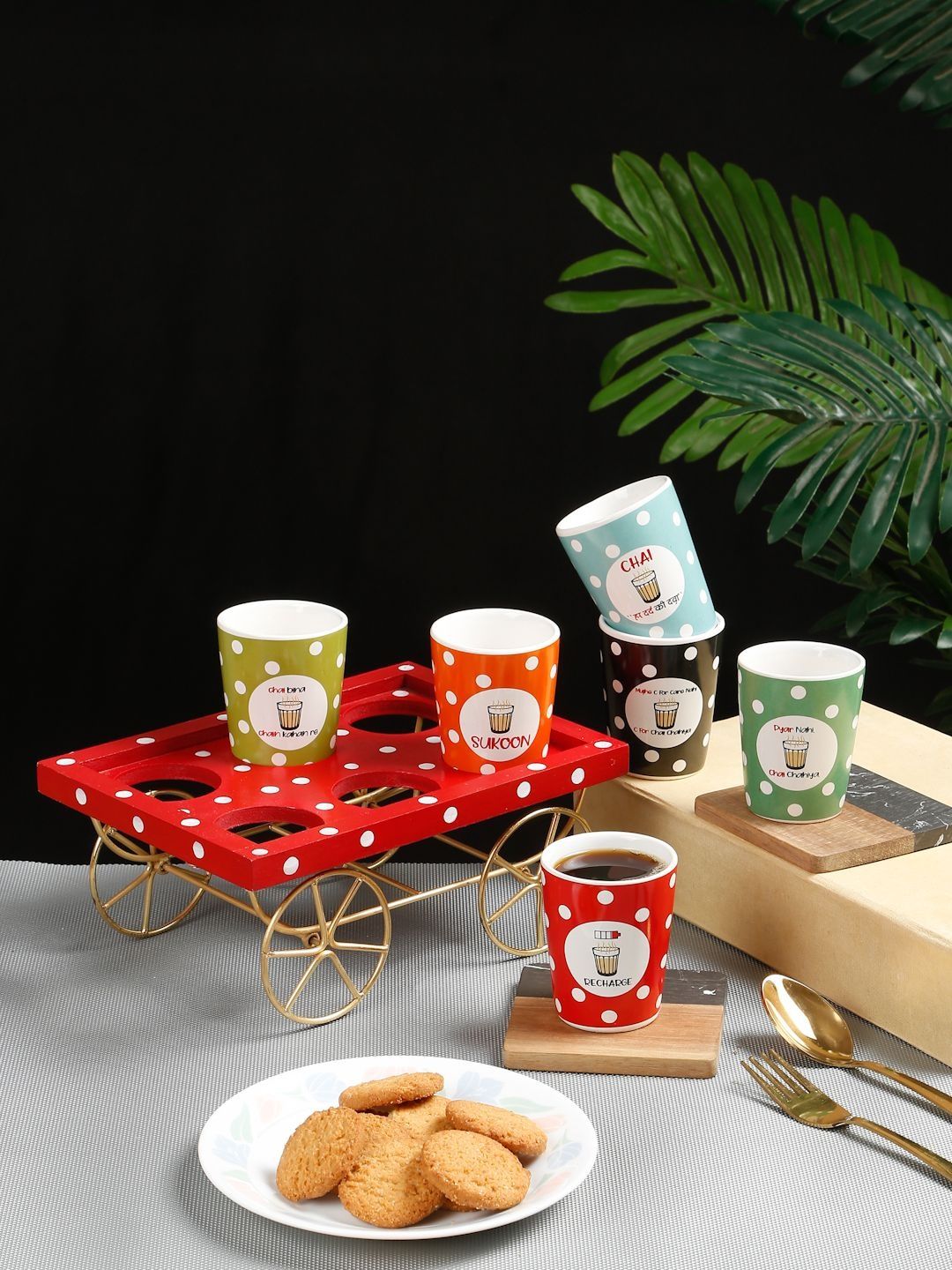 Arrabi Multicoloured & Red Printed Textured Ceramic Glossy Cups Set of Cups and Mugs-picture-25